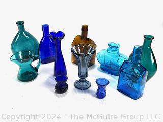 Collection of Mid Century Colored Glass Including Blue Blenko Pitcher