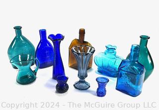 Collection of Mid Century Colored Glass Including Blue Blenko Pitcher