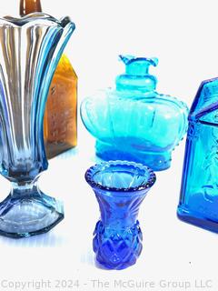 Collection of Mid Century Colored Glass Including Blue Blenko Pitcher