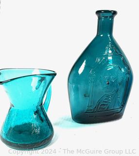 Collection of Mid Century Colored Glass Including Blue Blenko Pitcher