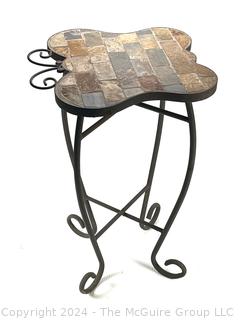 Butterfly Shape Tile Top Garden Side Table. 23" Tall