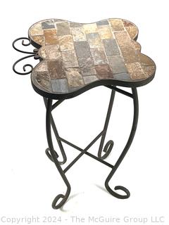 Butterfly Shape Tile Top Garden Side Table. 23" Tall