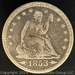 1853 Sitting Liberty Quarter Dollar Coin (w/ arrows)