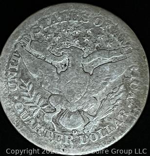 1914-D Barber Head Quarter Dollar Coin