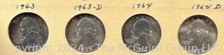 Four (4) Silver Washington Head Quarter Dollar Coins, various dates and mint marks