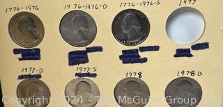 Seven (7) Washington Head Quarter Dollar Coins, Various Dates and Marks