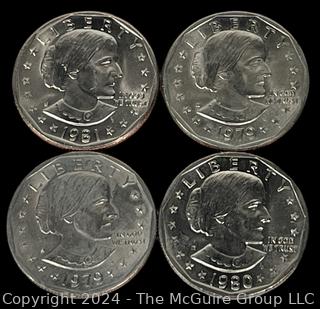 Four (4) Susan B Anthony Dollar Coins Dated 1979, 1980 & 1981