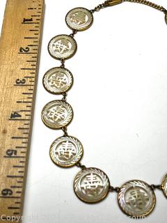 Chinese Hand Carved Mother of Pearl Button Style Necklace