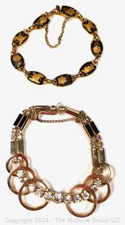 Two (2) Costume Jewelry Bracelets Including Damascene and Rhinestone. 