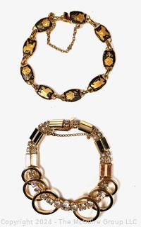 Two (2) Costume Jewelry Bracelets Including Damascene and Rhinestone. 