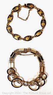 Two (2) Costume Jewelry Bracelets Including Damascene and Rhinestone. 