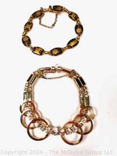 Two (2) Costume Jewelry Bracelets Including Damascene and Rhinestone. 