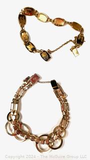 Two (2) Costume Jewelry Bracelets Including Damascene and Rhinestone. 