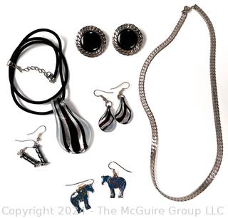 Necklace & Earring Sets Including Black & White Blown Ribbon Glass 