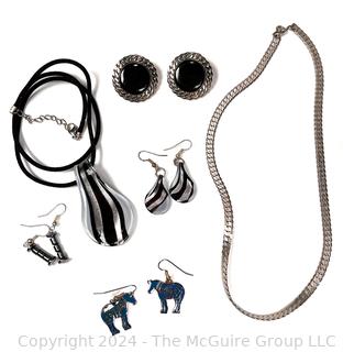 Necklace & Earring Sets Including Black & White Blown Ribbon Glass 