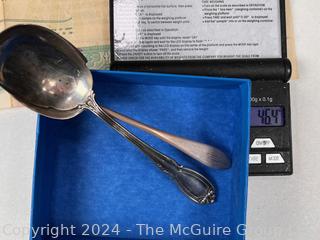 Eight (8) Place Settings of WM Rogers Silver Plated Flatware in Box with Two (2) Sterling Silver Tea Spoons. 