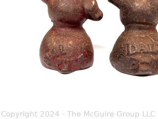 Two (2) Miniature Cast Iron Promotional Dog Paper Weights Stamped Dall B-N & Neil Pup.