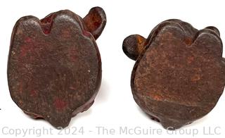 Two (2) Miniature Cast Iron Promotional Dog Paper Weights Stamped Dall B-N & Neil Pup.