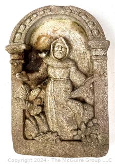 Small Garden Wall Plaque of St. Francis in Relief. 6" x 8" 