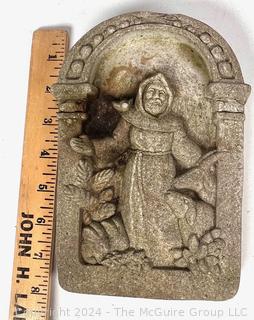 Small Garden Wall Plaque of St. Francis in Relief. 6" x 8" 