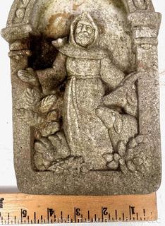 Small Garden Wall Plaque of St. Francis in Relief. 6" x 8" 