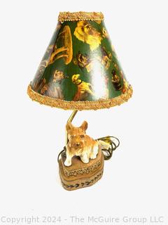 Figural Dog Table Lamp with Printed Paper Shade. 