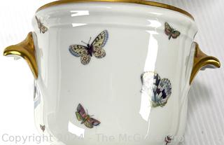 Two (2) Hand Painted Porcelain China Butterfly Cache Pots with Gilt Detail.  6" tall