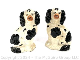 Black and White Porcelain Staffordshire Dog Bookends