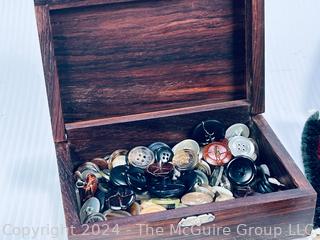 Wooden Inlaid Box with Buttons, Marble Stone Eggs, Cross Pencil Set & Persian Rug Coasters