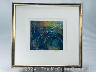 Framed Under Glass Mixed Media Abstract Titled "Canyon Road" Signed by Local Artist Denice Salter.  12.5" x 12.5" 