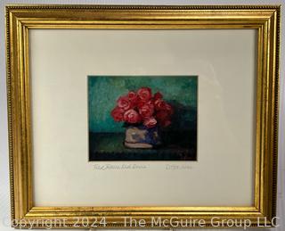 Framed Under Glass Original Oil of Red Roses by D. Harkins. Frame measures 16 x 18"