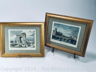 Three (3) Small Framed Under Glass Prints of Paris Scenes  9" x 11"