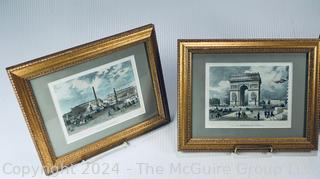 Three (3) Small Framed Under Glass Prints of Paris Scenes  9" x 11"