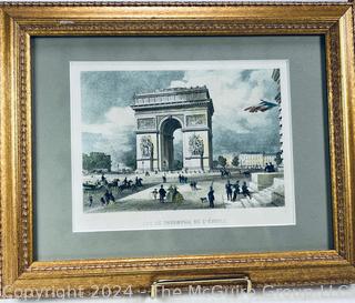 Three (3) Small Framed Under Glass Prints of Paris Scenes  9" x 11"