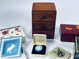 Group of Decorative Boxes Including Porcelain Wedgwood Jasperware