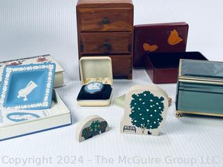 Group of Decorative Boxes Including Porcelain Wedgwood Jasperware