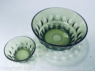 Hazel Atlas Eldorado Green Thumbprint Chip and Dip Set. Missing Bracket