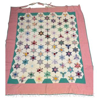 Hand Stitched Flour Sack Touching Stars Pattern Quilt.  83" x 69"