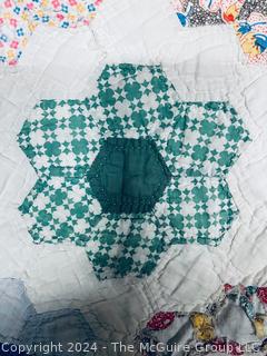 Hand Stitched Flour Sack Grandmother's Flower Garden Pattern Quilt.  80" x 76"