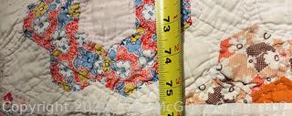 Hand Stitched Flour Sack Grandmother's Flower Garden Pattern Quilt.  80" x 76"