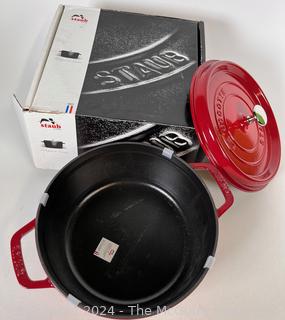 Red Staub Round Cast Iron Dutch Oven Cocotte, 4 Qt. Model # 1102406. New NIB