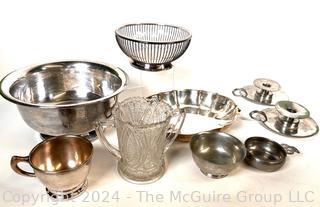 Group of Silver Plate, Pewter and Glass Servingware