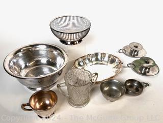 Group of Silver Plate, Pewter and Glass Servingware