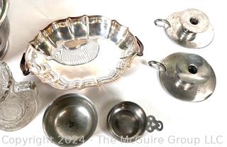 Group of Silver Plate, Pewter and Glass Servingware