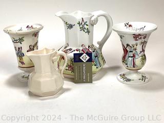 Four (4) Hand Painted Porcelain Pitchers and Vases, Including Spode Felspar c1825,  Posy Vase,  Small Hydra Jug 3644,  Posy Vase 3644, and Mason's pitcher