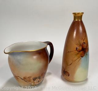 Hand Painted Porcelain Vase and Creamer, One with Personal Inscription and Date