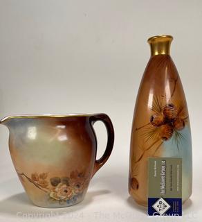 Hand Painted Porcelain Vase and Creamer, One with Personal Inscription and Date