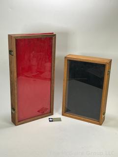 Two Cloth Lined Glass Top Display Cases. Measure 12x24 & 12x18")