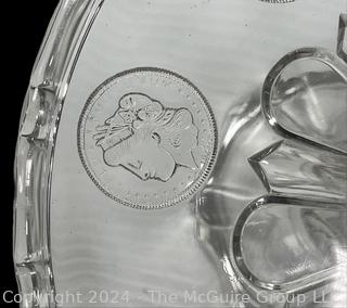 1890's Fostoria Clear American Coin Glass Cake Stand Plate Crimped Edge,  10"T. This was molded with real US coins until the U.S. Government made it illegal