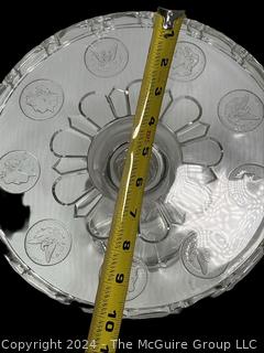 1890's Fostoria Clear American Coin Glass Cake Stand Plate Crimped Edge,  10"T. This was molded with real US coins until the U.S. Government made it illegal